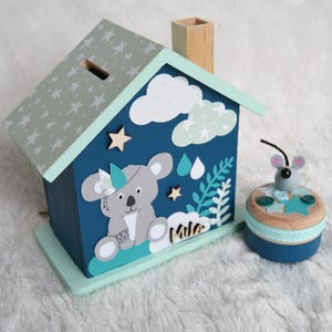 Wooden piggy bank, children's piggy bank, koala decoration, jungle decoration, birth gift (on order)
