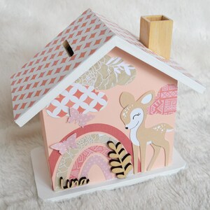 Wooden piggy bank, children's piggy bank, fawn decoration, rainbow, cloud decoration, birth gift (on order)