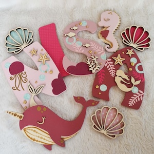 Nombre de madera, letras de madera, nombre del niño, dormitorio infantil, decoración de unicornio, decoración de sirena, regalo de nacimiento (bajo pedido)
