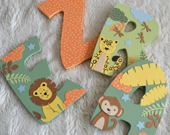 Prénom en bois, lettres en bois, prénom enfant, chambre enfant, décoration enfant bois, prénom savane, cadeau naissance (sur commande)