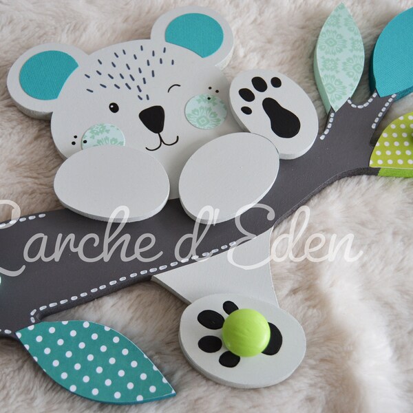 Porte habits enfant, décoration bois, décoration koala, cadeau naissance (sur commande)