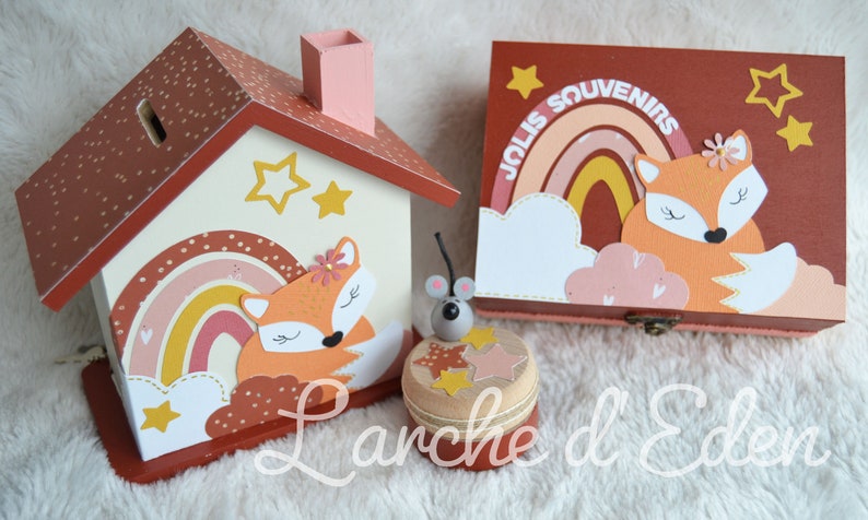 Coffret naissance, boite tresors, tirelire bois, tirelire enfant, décoration enfant, cadeau naissance sur commande image 2