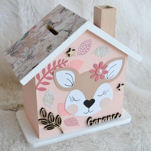 Wooden piggy bank, children's piggy bank, deer decoration, forest decoration, fawn, birth gift (on order)