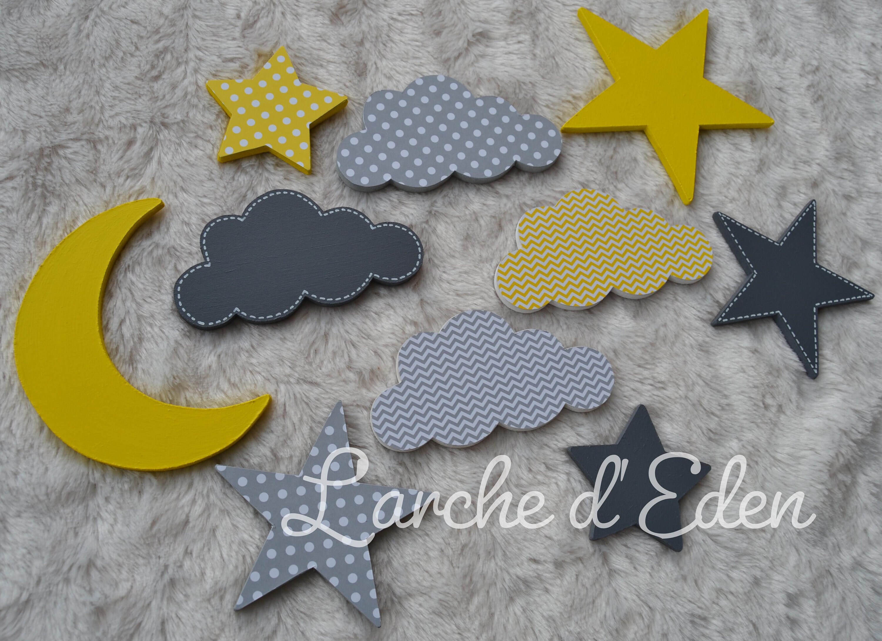 Stickers Étoiles et Nuages, Stickers Bois, Décoration Enfant | sur Commande