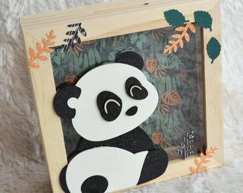 Spardose aus Holz in Pandaform mit Glasrahmen für Kinder, sofort lieferbar