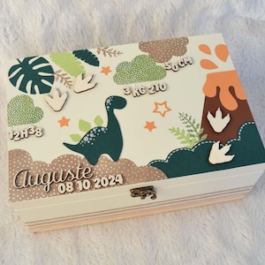 Memory box, birth souvenirs, dinosaur decoration, jungle decoration, birth gift (on order)