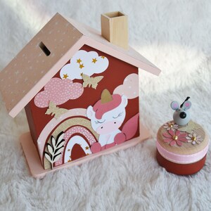 Tirelire bois, tirelire enfant, decoration licorne, cadeau naissance (sur commande)