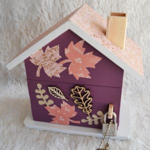 Wooden fawn and autumn leaf piggy bank for children, personalized baby gift (made to order) image 6