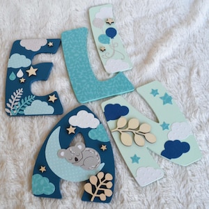 Nombre de madera, letras de madera, nombre de niño, decoración de koala, decoración infantil de madera, nombre de la jungla, regalo de nacimiento (por encargo)