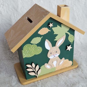 Tirelire bois, tirelire enfant, decoration lapin, decoration ourson, cadeau naissance (sur commande)