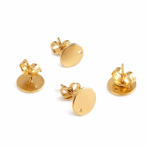 20 pendientes redondos de acero inoxidable chapados en oro de 24 quilates, 8 mm, cierres para pendientes