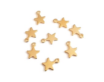 10 Star charms in golden stainless steel, small pendants, 10x8mm