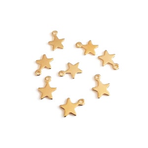 10 Star charms in golden stainless steel, small pendants, 10x8mm