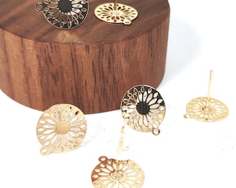 Pendientes redondos de latón estampado chapados en oro de 18 quilates, cierres para pendientes, juego de 2 o 6 piezas.