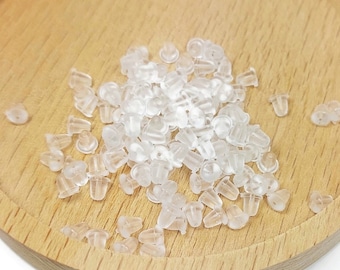100 clear silicone push-back earring backs, 4mm, for jewelry making, stopper clasps for earrings
