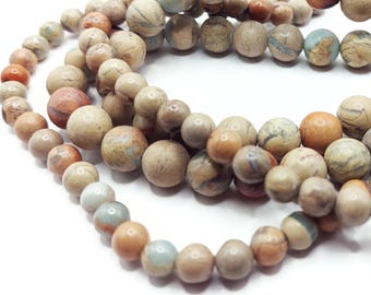 Collier De Perles En Jaspe Aqua Terra - Boules De 6mm - Environ 65 Perles Pour 39cm - Fait Main