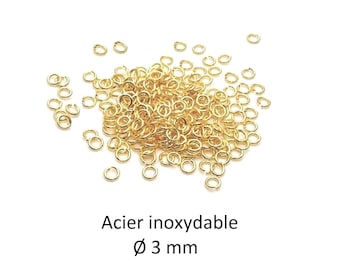100 open jump rings in gold-plated stainless steel, 3mm, split jump rings, jewelry making