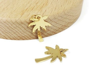 Gold-plated stainless steel palm tree pendant (IP), 17mm, mirror polished, jewelry design