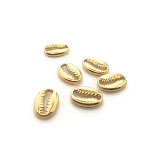 Coquillages cauris acier inoxydable doré, 11.5mm, pendentifs connecteurs coquillages. Lot de 2 ou 6 pièces