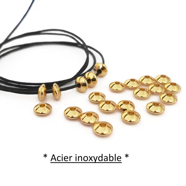 x10 perles soucoupes en acier inoxydable doré, 5.5x3mm, perles intercalaires