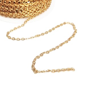 Cadena de acero inoxidable bañada en oro de 14k de 1 metro, eslabón curvo con eslabones soldados de 2,5 x 2 mm, creación de joyas