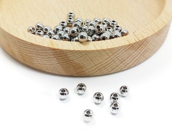 x30 perles rondes 4mm en acier inoxydable, perles intercalaires