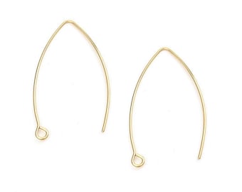 Gold-plated stainless steel earring findings, 40mm, large sleeper hooks. Set of 6