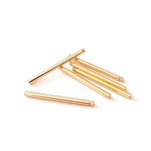 Round stick charms in 18k gold-plated brass, 30mm, bar, cylinder, column. Set of 4 pieces