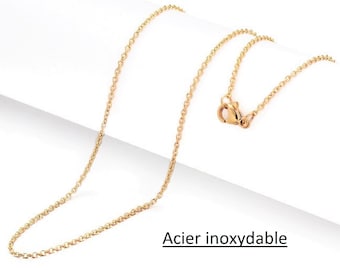 50cm - Collier en acier inoxydable doré, maille forçat, 2x1.5mm, très fine chaîne avec fermoir