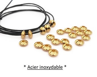 x10 perles soucoupes en acier inoxydable doré, 5.5x3mm, perles intercalaires