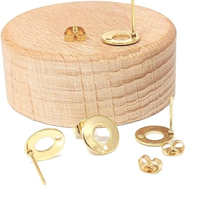 18k gold-plated stainless steel stud earring findings, 10mm, hollow circle earring posts
