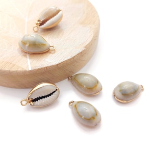 x2 cowrie shells, 18-20mm, natural gray-beige-gold shell pendant, creative supplies, jewelry creation