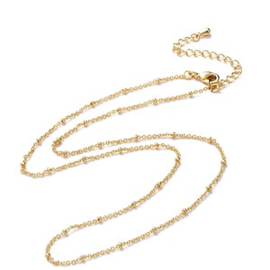 Satellite mesh necklace in 18k gold-plated brass, golden chain, very fine chain with clasp, 46cm + 4cm extension chain