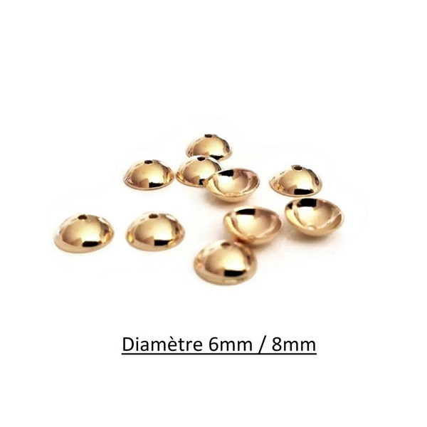 x10 coupelles pour perles en acier inoxydable doré, diamètre 6mm / 8mm