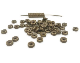 x60 perles intercalaires rondelles bronze, coupelles perles, 5x2mm