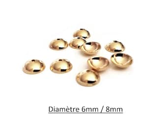 x10 coupelles pour perles en acier inoxydable doré, diamètre 6mm / 8mm