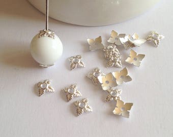 50 bead caps 4 sheets, 6mm plain silver color metal flowers
