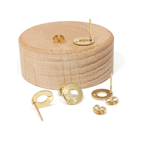 x6 stud earring supports in gold stainless steel, 10mm, hollowed circle ear studs