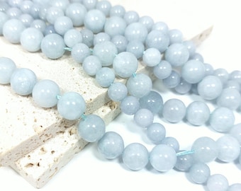 2 Perles Boules En Pierre Aigue-Marine 8mm - Naturelles, Pour Création De Bijoux - Neuf