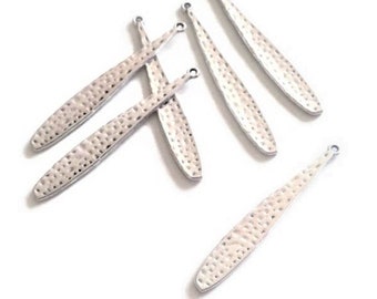 x 10 long charm drops hammered antiqued silver, 43 x 6 mm