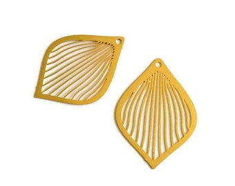 x 2 large prints drops chandelier filigree gold brass, 38 mm