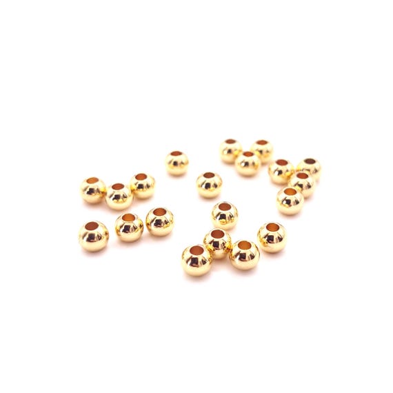 30 perles rondes laiton doré 24k, diamètre 3mm 4mm, perles intercalaires, séparateurs perles laiton or doré