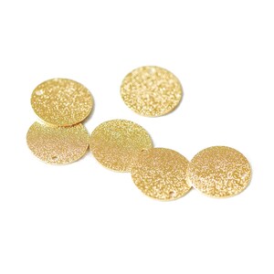 Glittery pendants in 14k gold-plated brass, granite sequin, 15mm, double-sided stardust. Set of 6 pieces