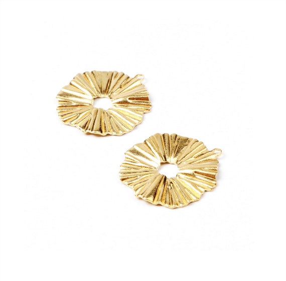 2 pendentifs soleil en acier inoxydable or doré, 21x18mm, breloques rondes ondulées, création bijoux
