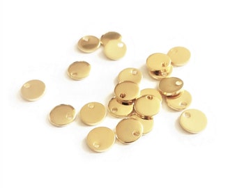 10 sequins in gold stainless steel, 7mm, small round pendants