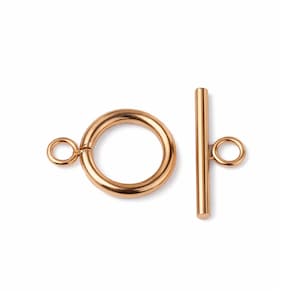 Gold-plated stainless steel T-clasp (IP: ion plating), 16x12mm, round toggle clasp. Jewelry making