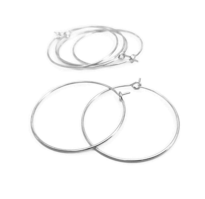 10 créoles en acier inoxydable argenté, 25/30/35/40mm, supports boucles d'oreilles anneaux ronds acier 316 image 2