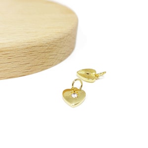 2 pendentifs petits coeurs en laiton doré or 18k et zircon, 10x8.5mm image 4