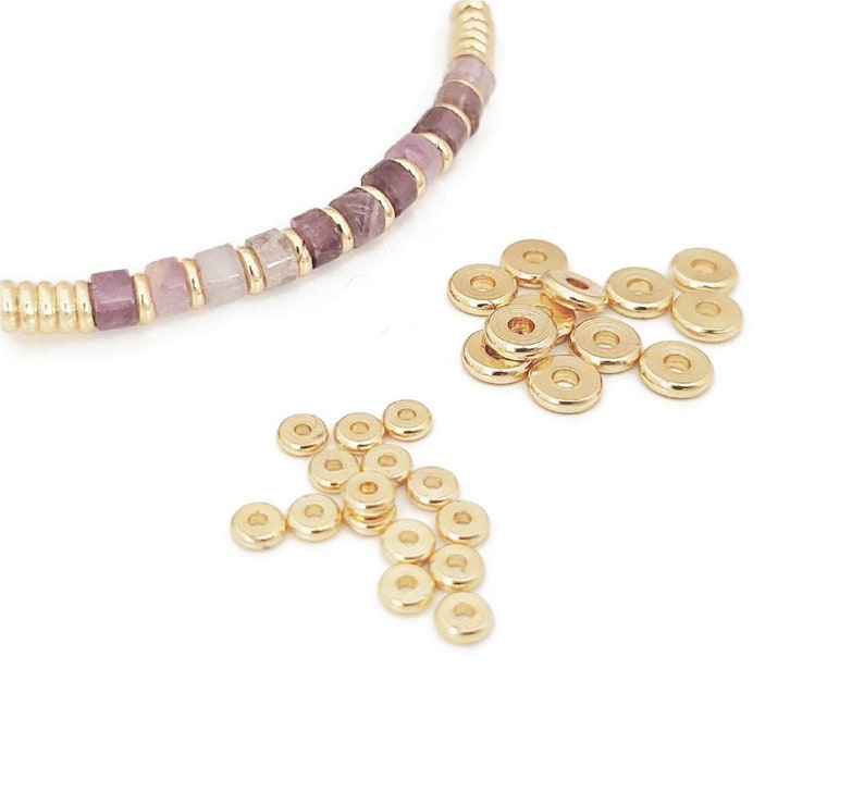 Rondelle beads in 18k gold-plated brass, 4mm / 6mm, separator spacers, flat beads, set of 20 beads image 1