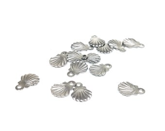 20 mini seashell charms in 304 stainless steel, 7.5mm, steel seashell pendant, jewelry making